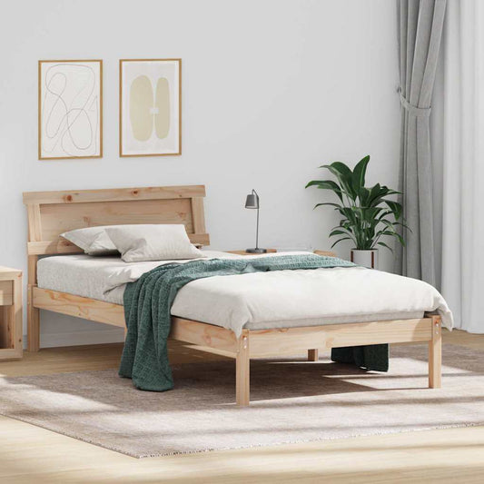 vidaXL Bed Frame with Headboard Brown 90 x 200 cm Solid Pine Wood