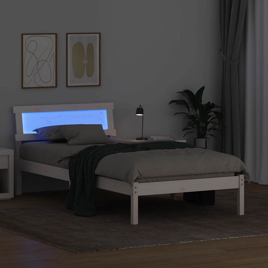 vidaXL Bed Frame with Headboard White 90 x 200 cm Solid Pine Wood