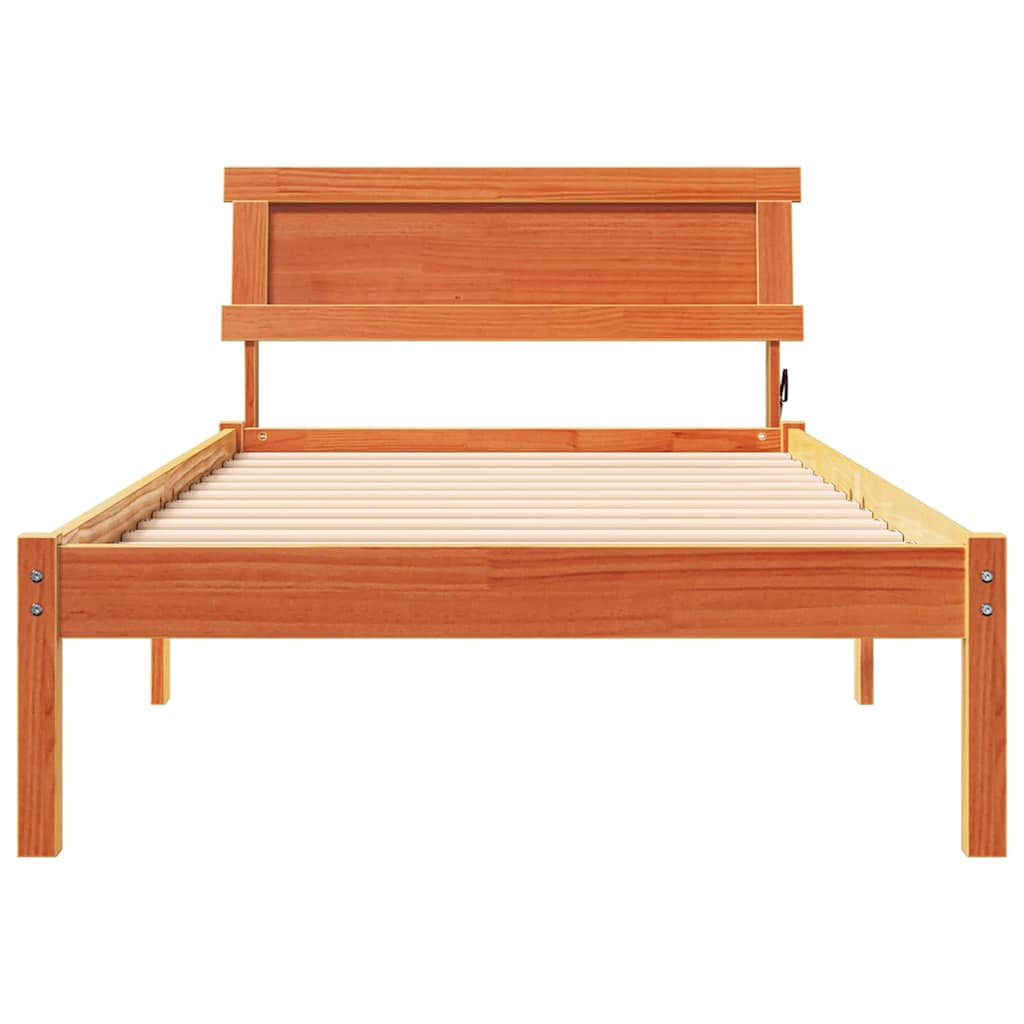 vidaXL Bed Frame with Headboard Wax Brown 90 x 200 cm Solid Pine Wood