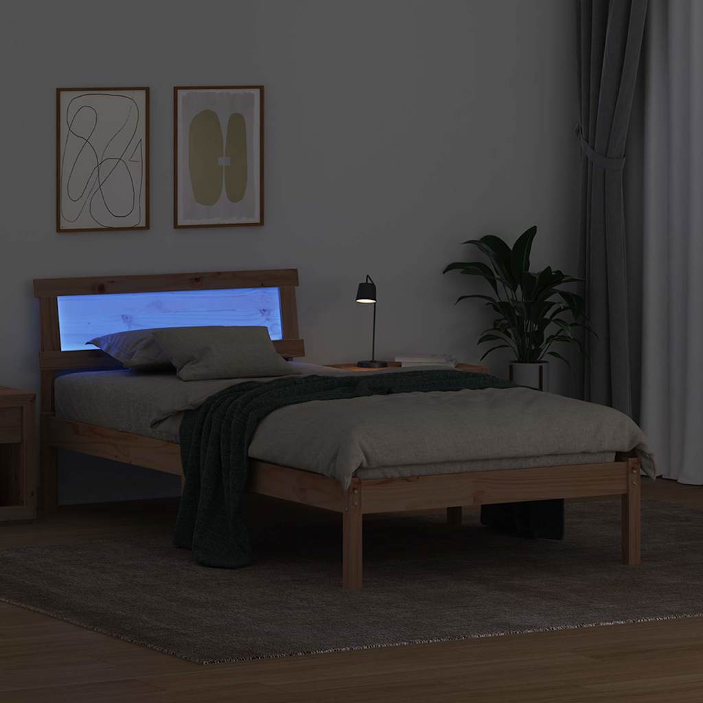 vidaXL Bed Frame with Headboard Brown 90 x 190 cm Solid Pine Wood