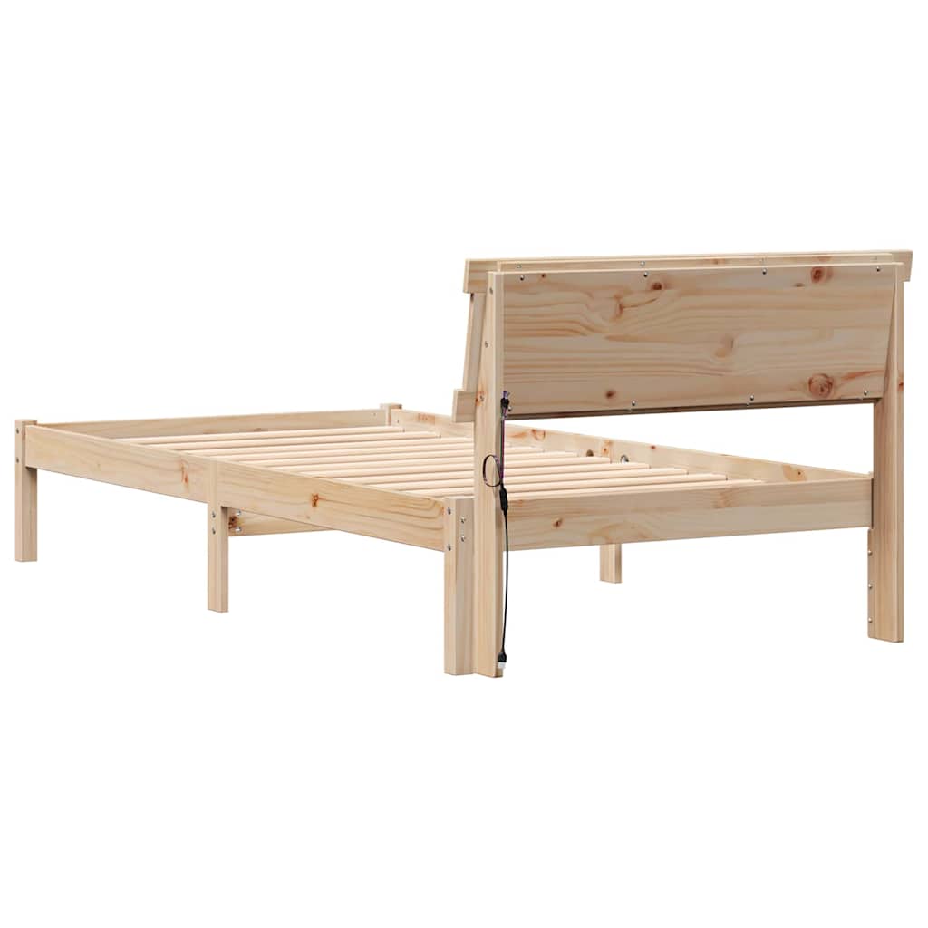 vidaXL Bed Frame with Headboard Brown 90 x 190 cm Solid Pine Wood
