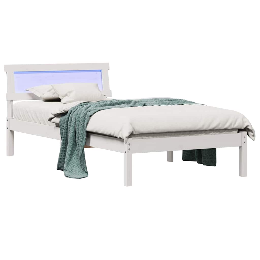 vidaXL Bed Frame with Headboard White 90 x 190 cm Solid Pine Wood