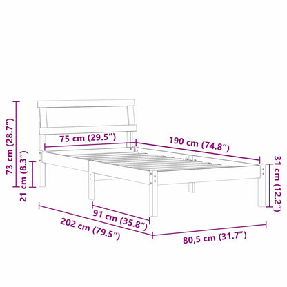 vidaXL Bed Frame with Headboard Brown 75 x 190 cm Solid Pine Wood