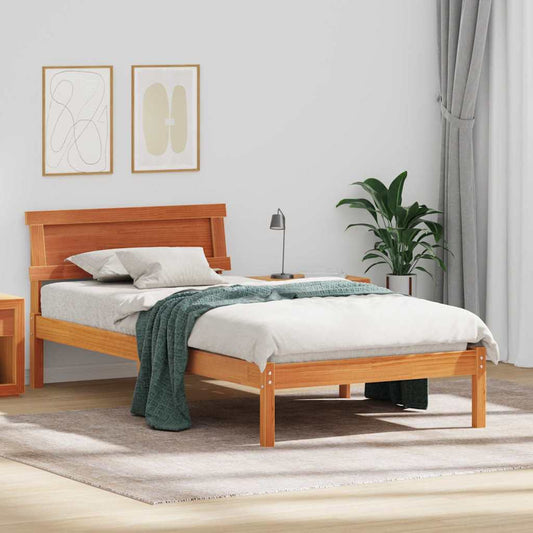 vidaXL Bed Frame with Headboard Wax Brown 75 x 190 cm Solid Pine Wood