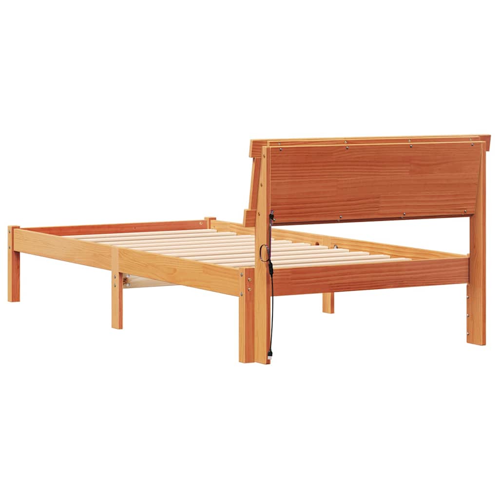 vidaXL Bed Frame with Headboard Wax Brown 75 x 190 cm Solid Pine Wood