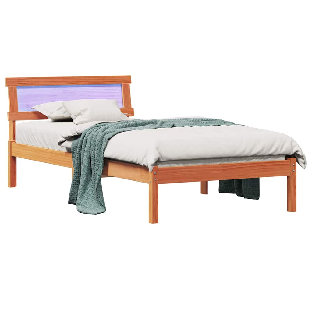 vidaXL Bed Frame with Headboard Wax Brown 75 x 190 cm Solid Pine Wood