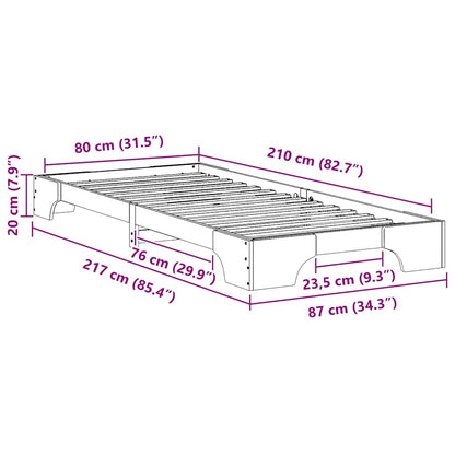 vidaXL Bed Frame Brown 80 x 210 cm Solid Pine Wood