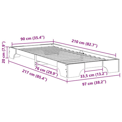 vidaXL Bed Frame Brown 90 x 210 cm Solid Pine Wood