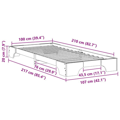 vidaXL Bed Frame Brown 100 x 210 cm Solid Pine Wood