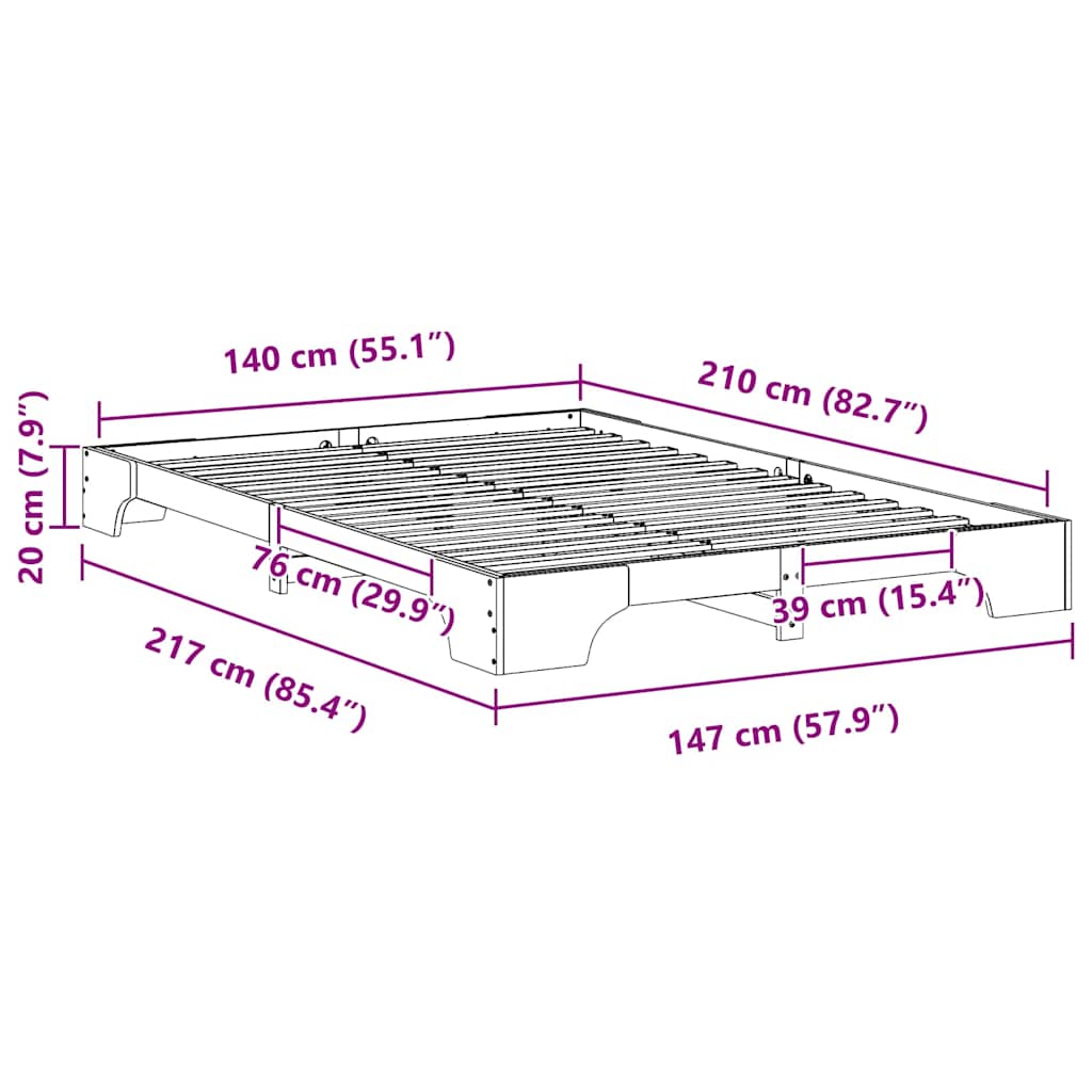 vidaXL Bed Frame Brown 140 x 210 cm Solid Pine Wood