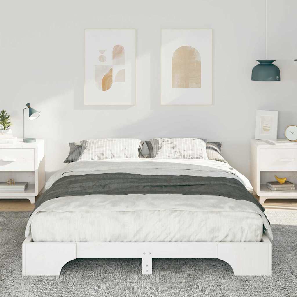 vidaXL Bed Frame White 140 x 210 cm Solid Pine Wood