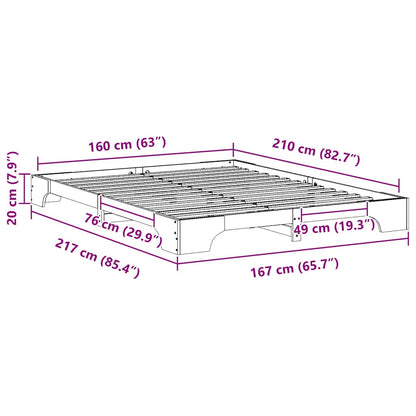 vidaXL Bed Frame Brown 160 x 210 cm Solid Pine Wood