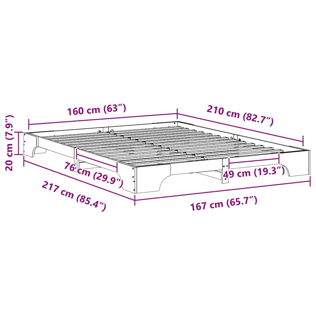 vidaXL Bed Frame Brown 160 x 210 cm Solid Pine Wood