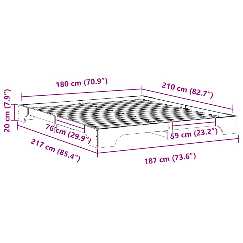 vidaXL Bed Frame Brown 180 x 210 cm Solid Pine Wood