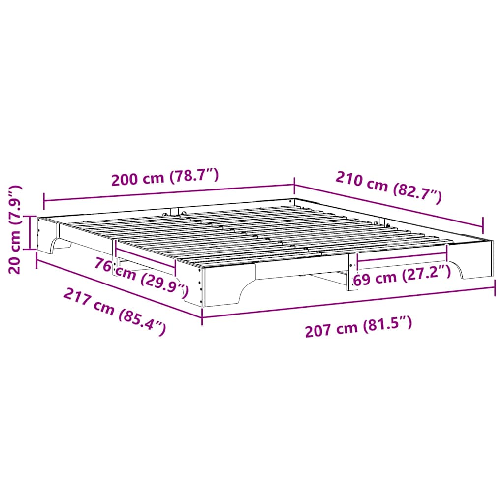 vidaXL Bed Frame Brown 200 x 210 cm Solid Pine Wood