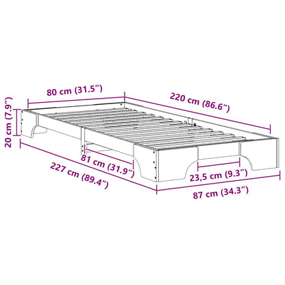 vidaXL Bed Frame Brown 80 x 220 cm Solid Pine Wood