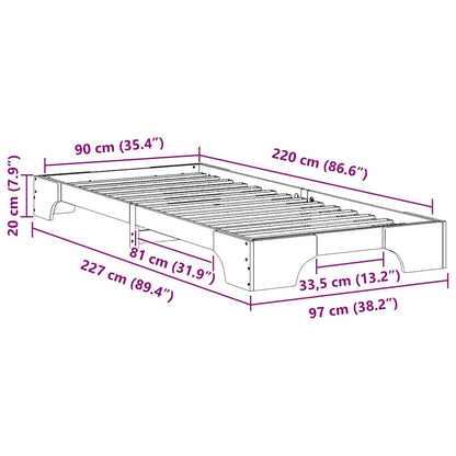 vidaXL Bed Frame Brown 90 x 220 cm Solid Pine Wood