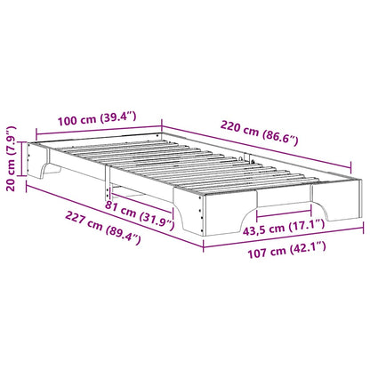 vidaXL Bed Frame Brown 100 x 220 cm Solid Pine Wood