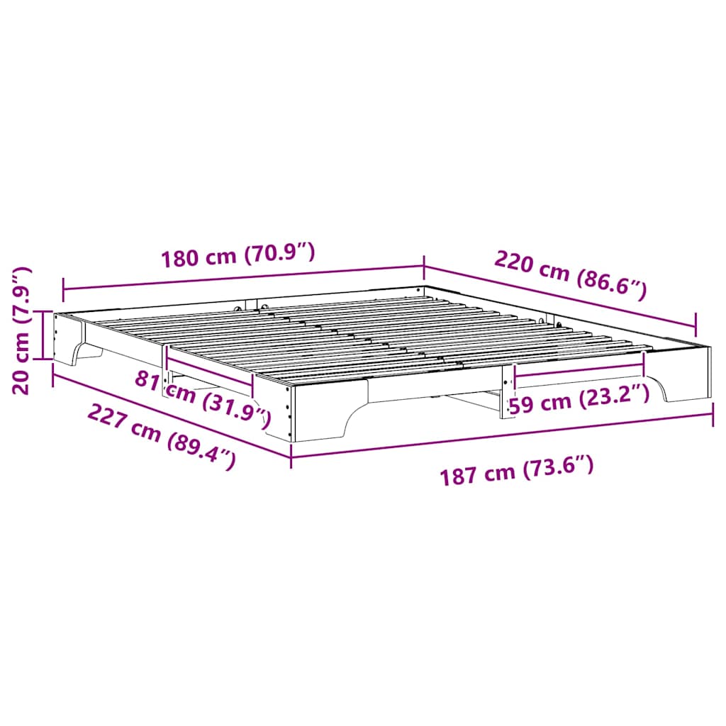 vidaXL Bed Frame Brown 180 x 220 cm Solid Pine Wood