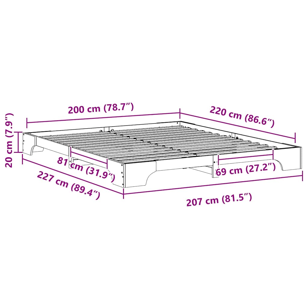 vidaXL Bed Frame White 200 x 220 cm Solid Pine Wood