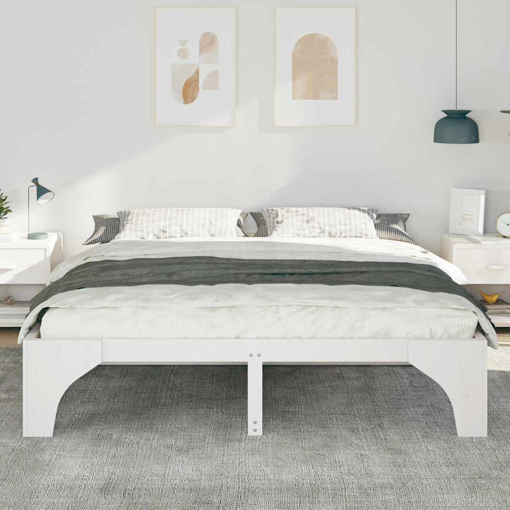 vidaXL Bed Frame White 200 x 200 cm Solid Pine Wood