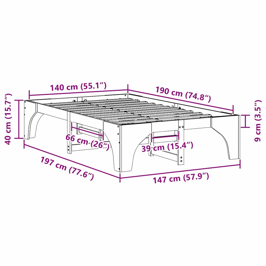 vidaXL Bed Frame Brown 140 x 190 cm Solid Pine Wood