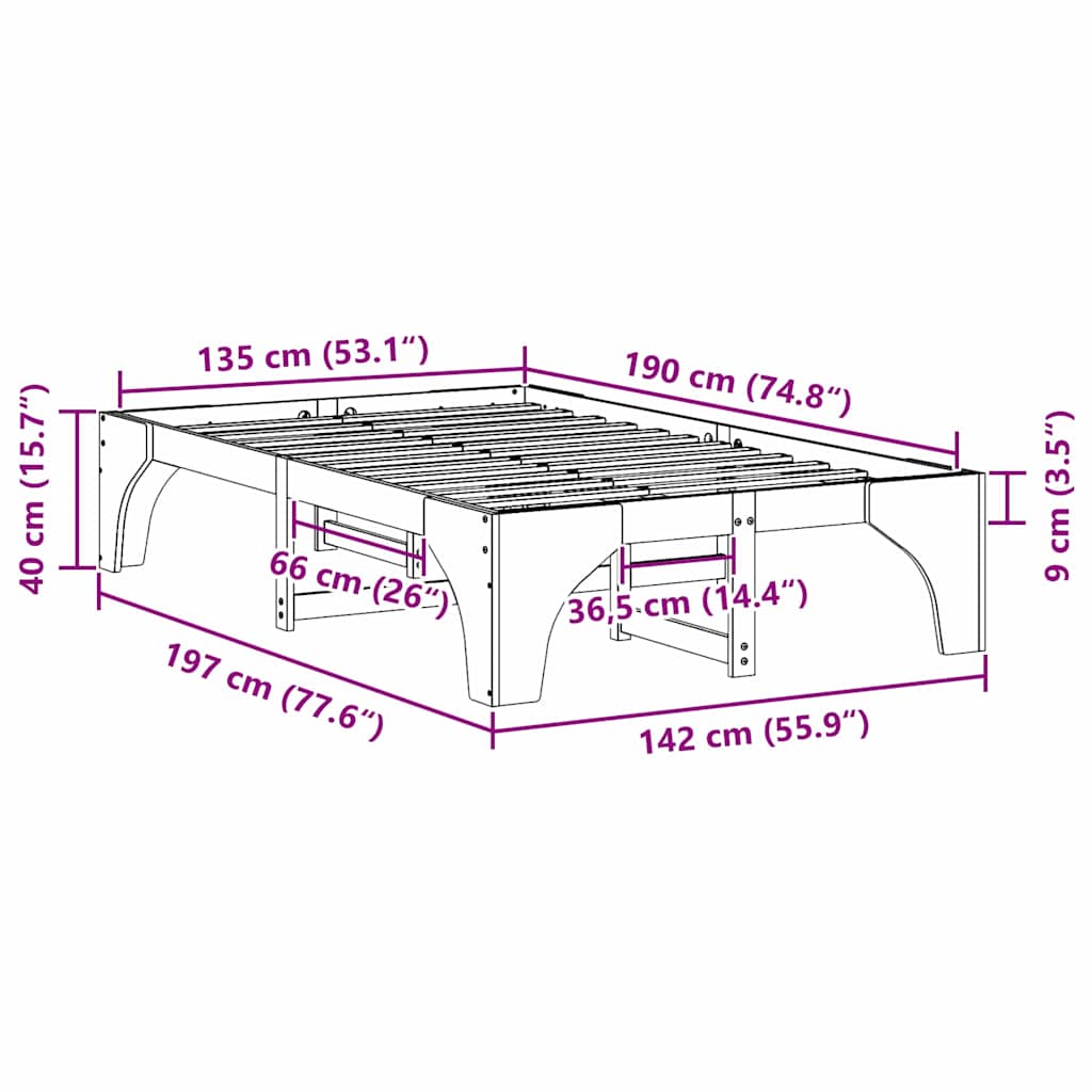 vidaXL Bed Frame White 135 x 190 cm Solid Pine Wood