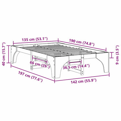 vidaXL Bed Frame White 135 x 190 cm Solid Pine Wood