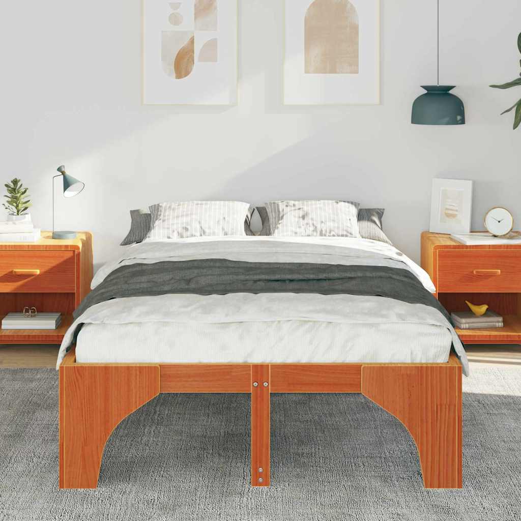 vidaXL Bed Frame Brown 135 x 190 cm Solid Pine Wood
