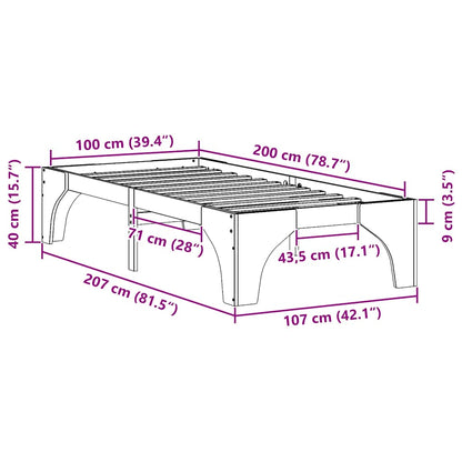vidaXL Bed Frame Brown 100 x 200 cm Solid Pine Wood