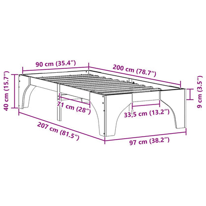 vidaXL Bed Frame White 90 x 200 cm Solid Pine Wood