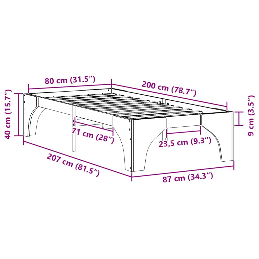 vidaXL Bed Frame Brown 80 x 200 cm Solid Pine Wood
