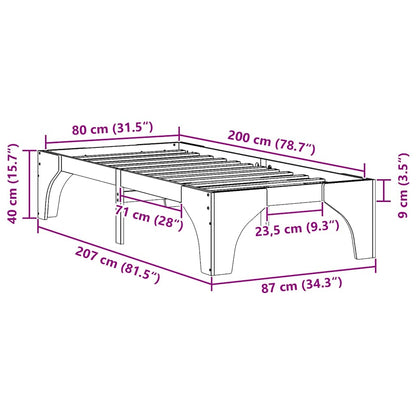 vidaXL Bed Frame White 80 x 200 cm Solid Pine Wood
