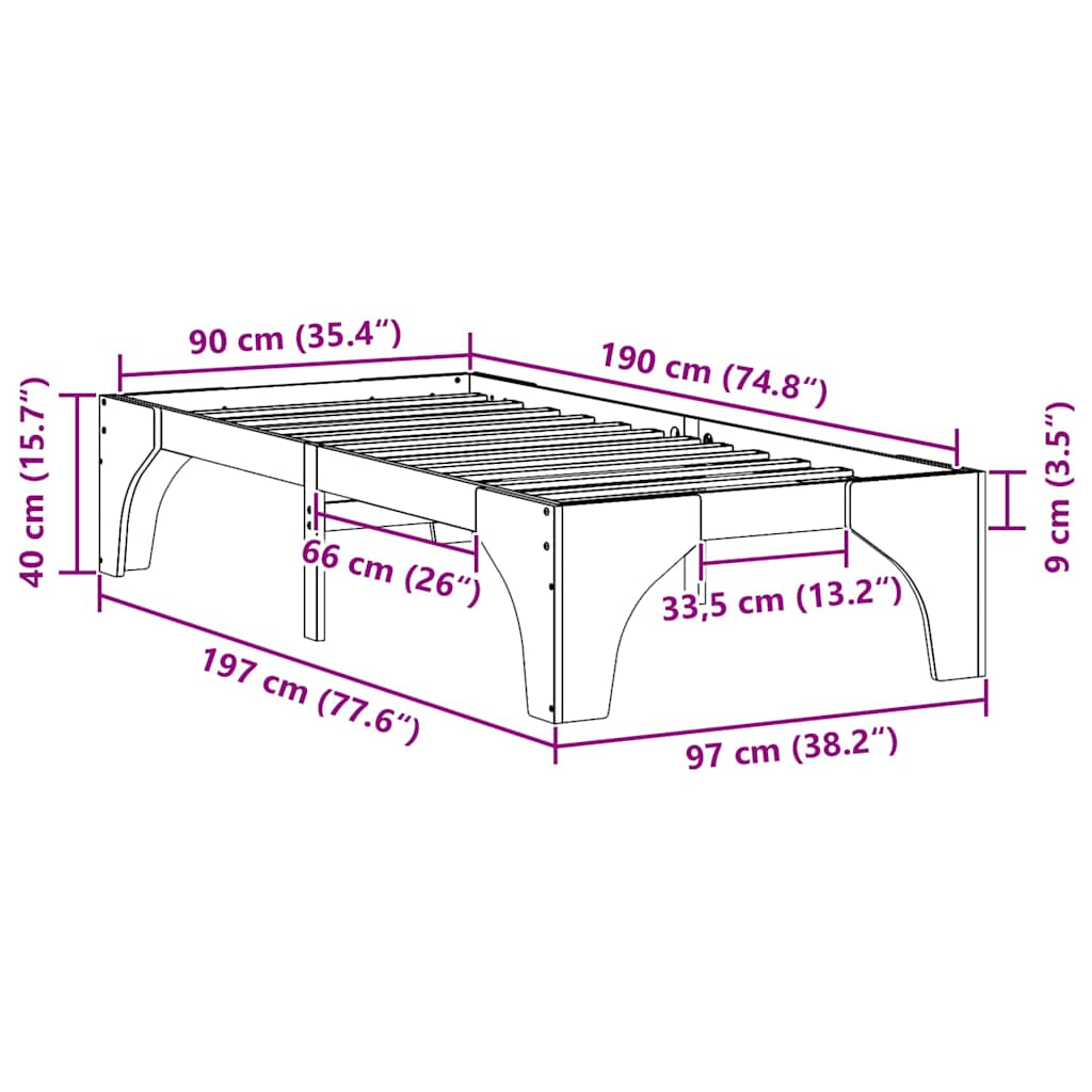 vidaXL Bed Frame Brown 90 x 190 cm Solid Pine Wood