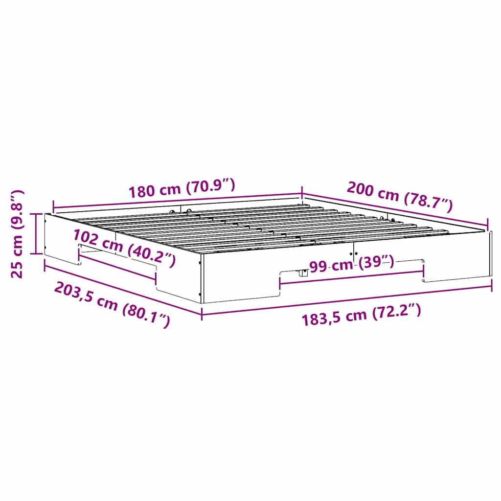 vidaXL Bed Frame Brown 180 x 200 cm