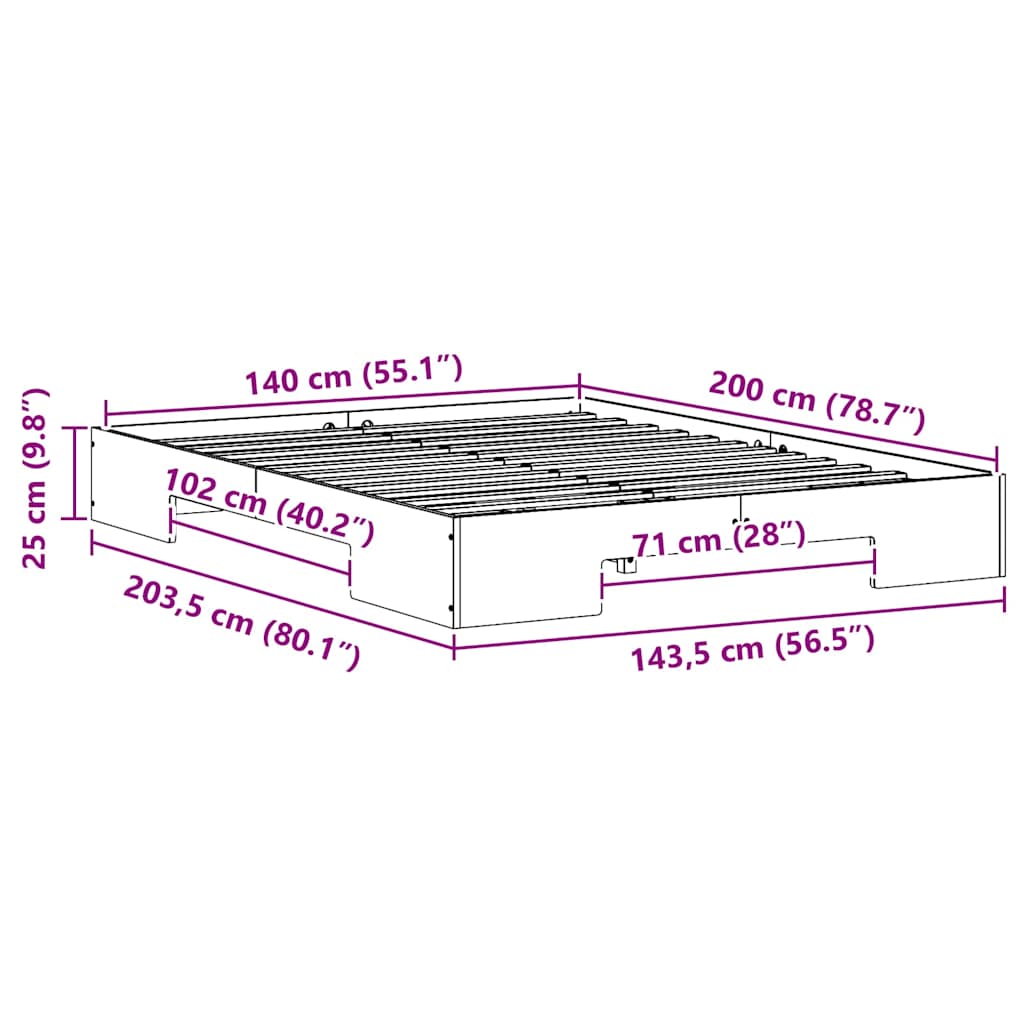vidaXL Bed Frame White 140 x 200 cm
