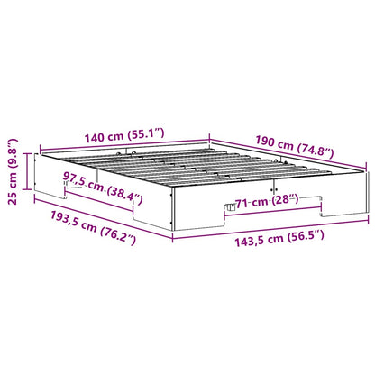 vidaXL Bed Frame Brown 140 x 190 cm