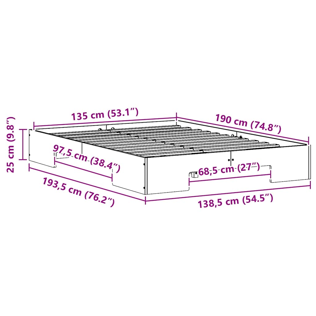 vidaXL Bed Frame Brown 135 x 190 cm