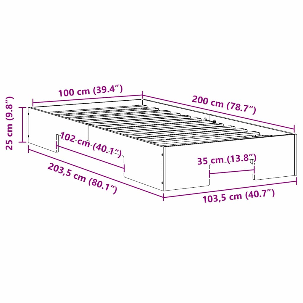 vidaXL Bed Frame Brown 100 x 200 cm