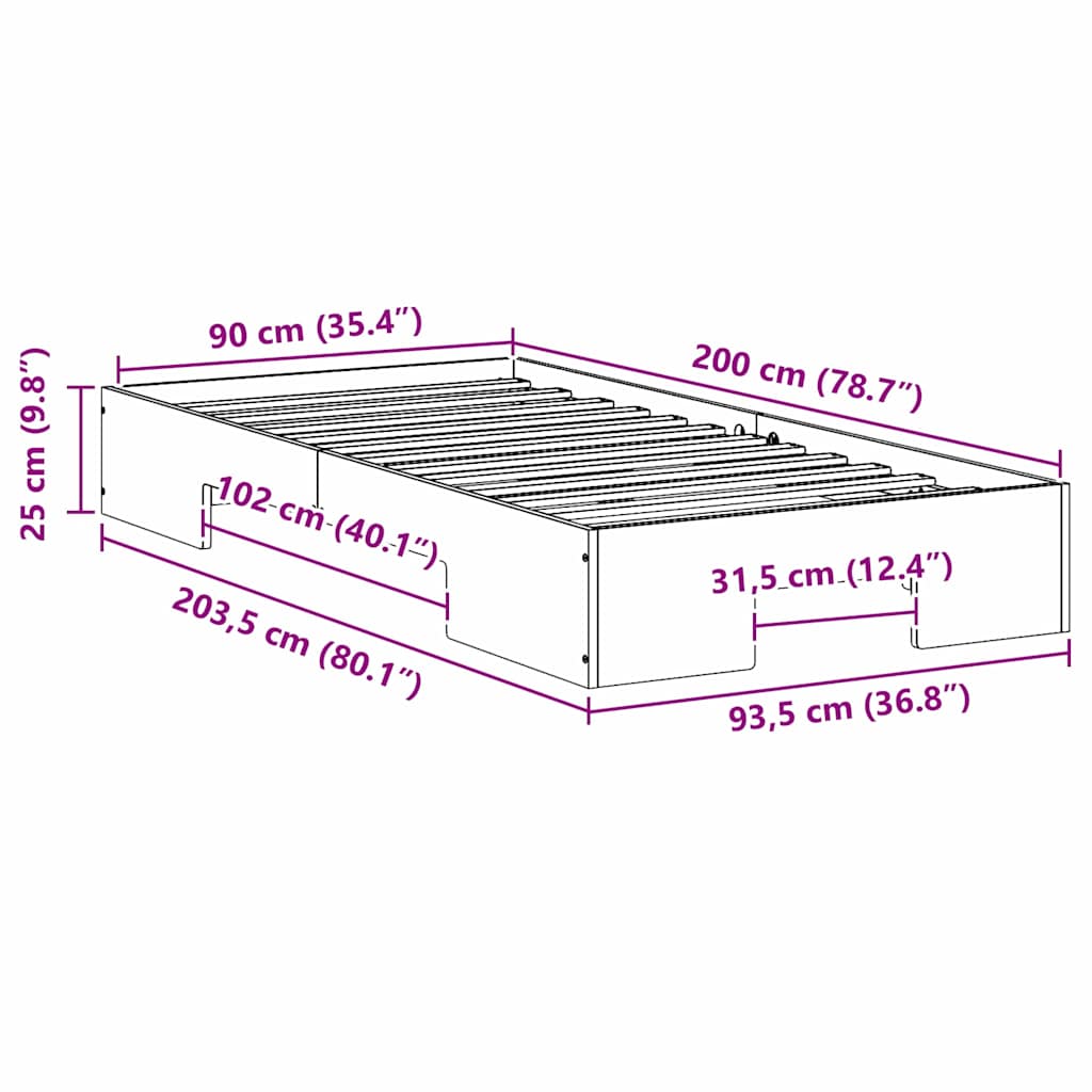 vidaXL Bed Frame White 90 x 200 cm