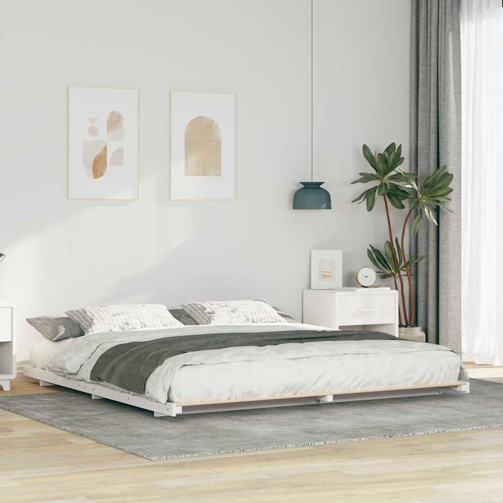 vidaXL Bed Frame White 200 x 200 cm Solid Pine Wood