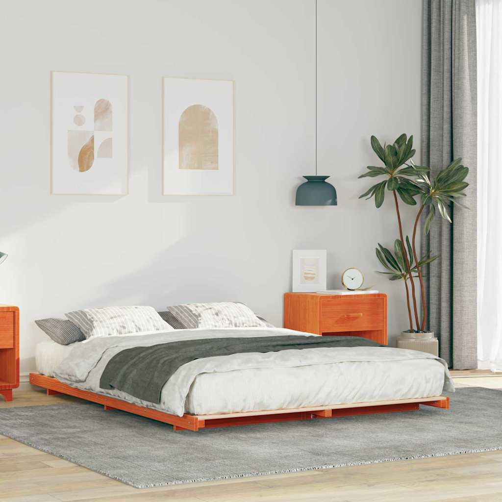 vidaXL Bed Frame Wax Brown 150 x 200 cm Solid Pine Wood