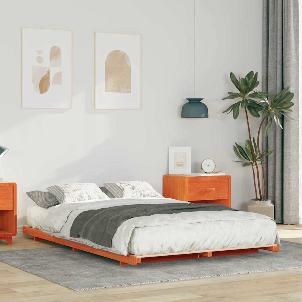 vidaXL Bed Frame Wax Brown 140 x 190 cm Solid Pine Wood