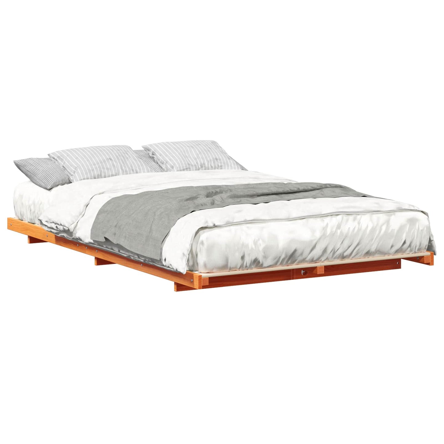 vidaXL Bed Frame Wax Brown 140 x 190 cm Solid Pine Wood