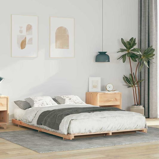 vidaXL Bed Frame Brown 135 x 190 cm Solid Pine Wood
