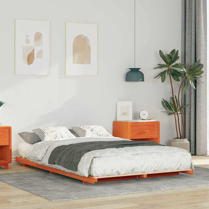 vidaXL Bed Frame Wax Brown 135 x 190 cm Solid Pine Wood
