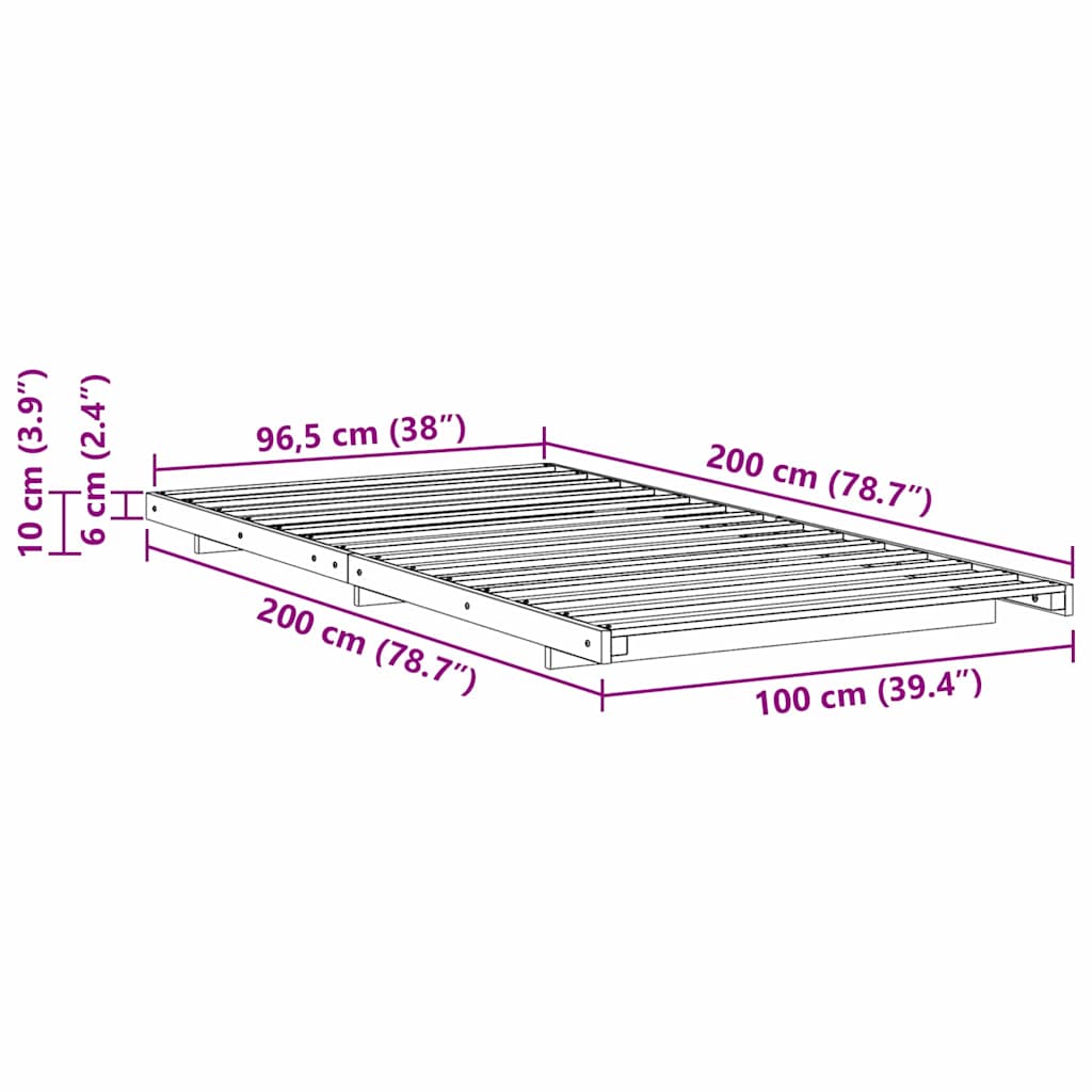 vidaXL Bed Frame Wax Brown 100 x 200 cm Solid Pine Wood