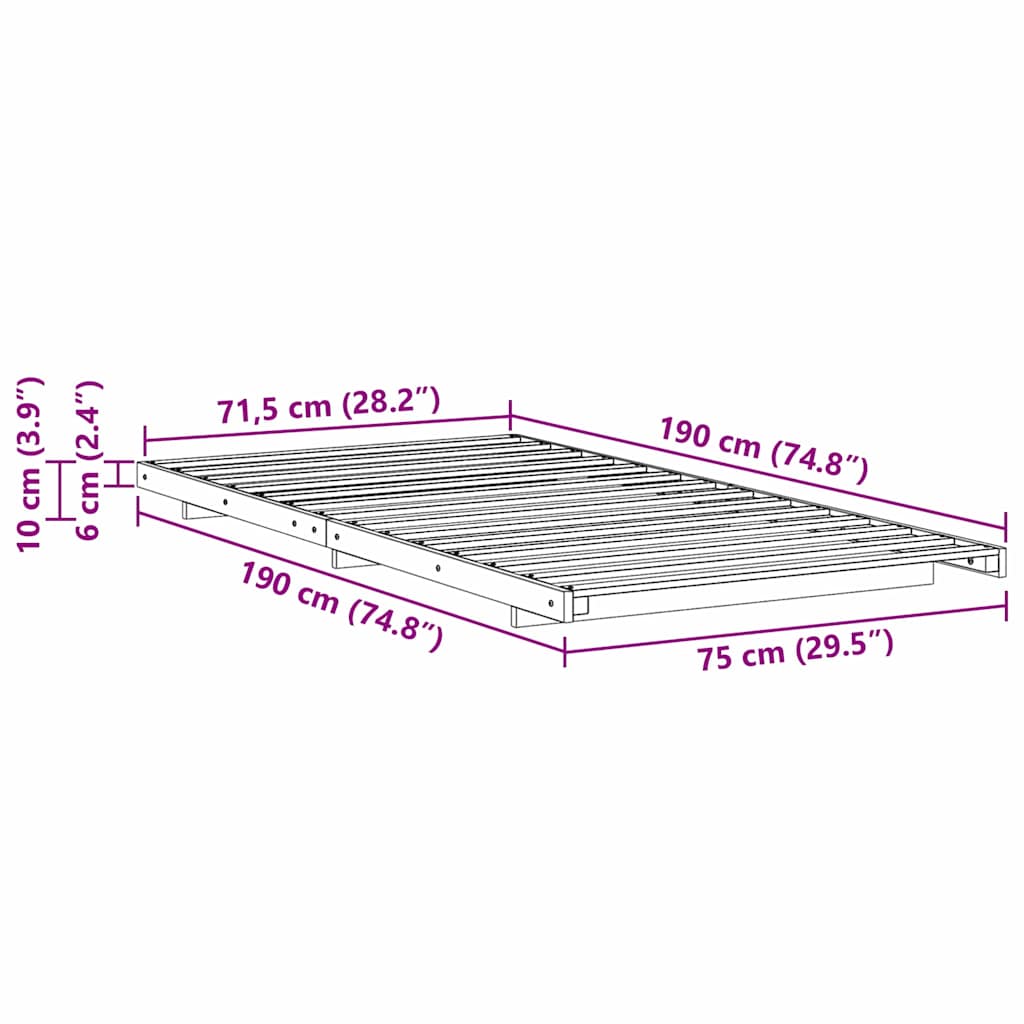 vidaXL Bed Frame Wax Brown 75 x 190 cm Solid Pine Wood
