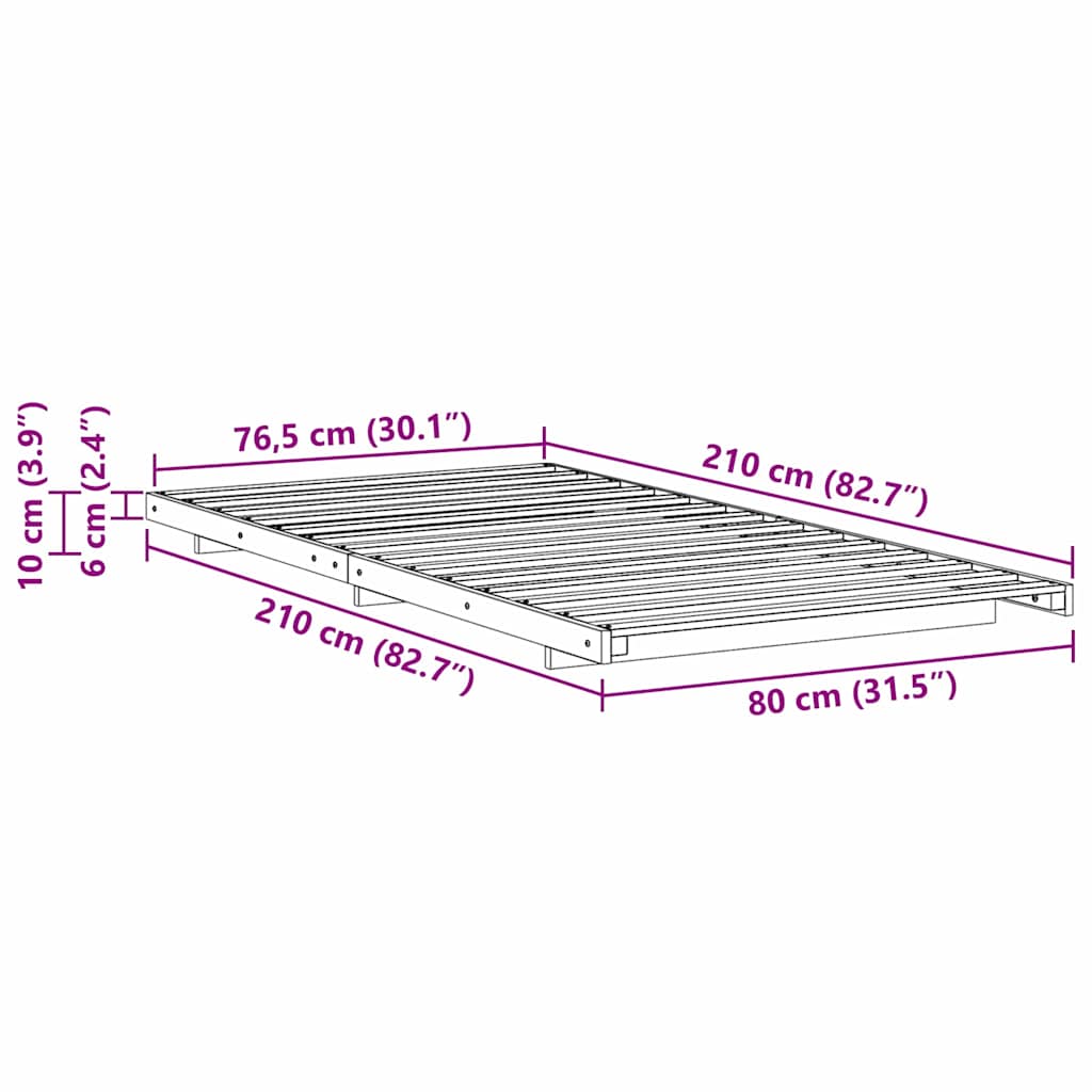 vidaXL Bed Frame Brown 80 x 210 cm Solid Pine Wood