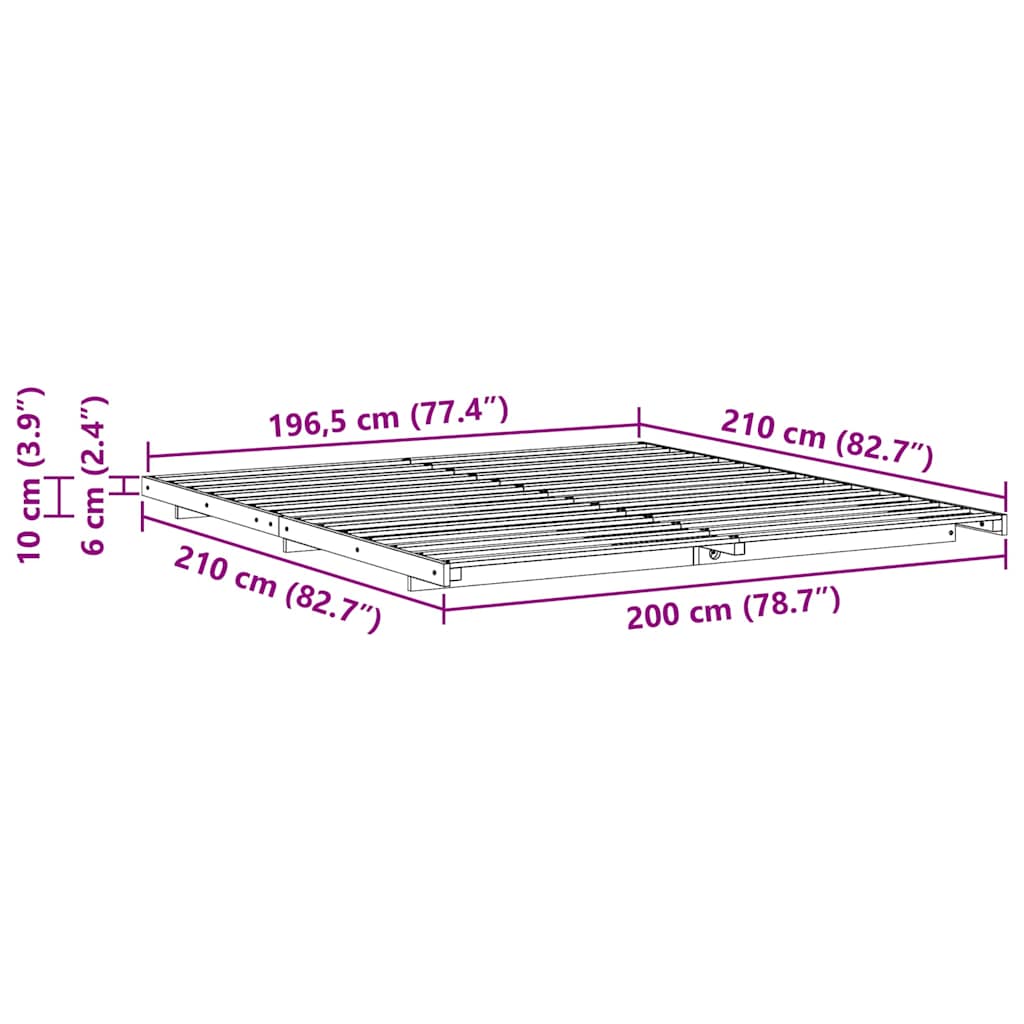vidaXL Bed Frame Brown 200 x 210 cm Solid Pine Wood